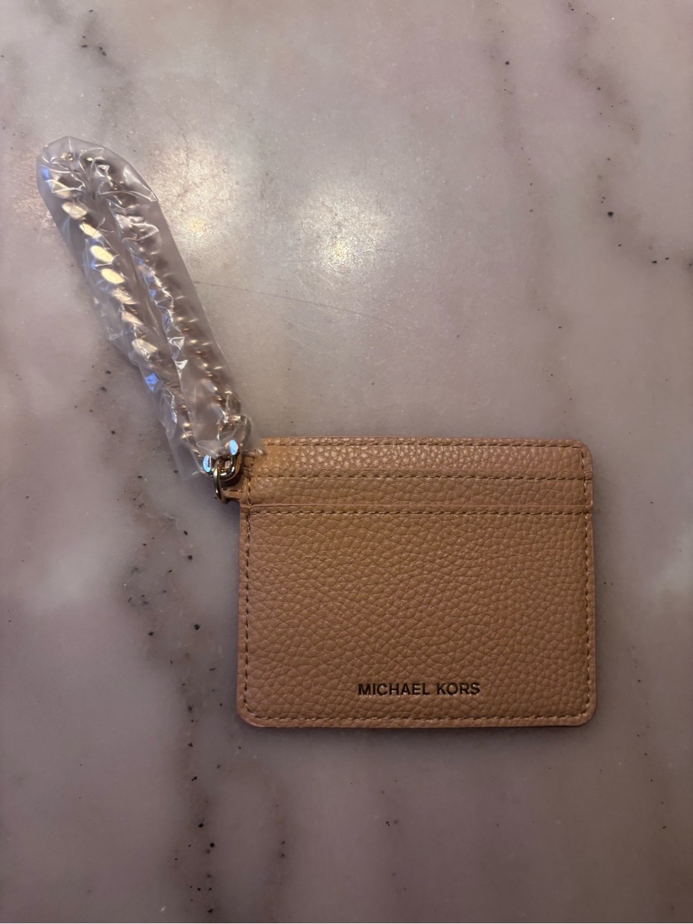 Michael Kors Pebbled Leather Card Case Wristlet - Beige